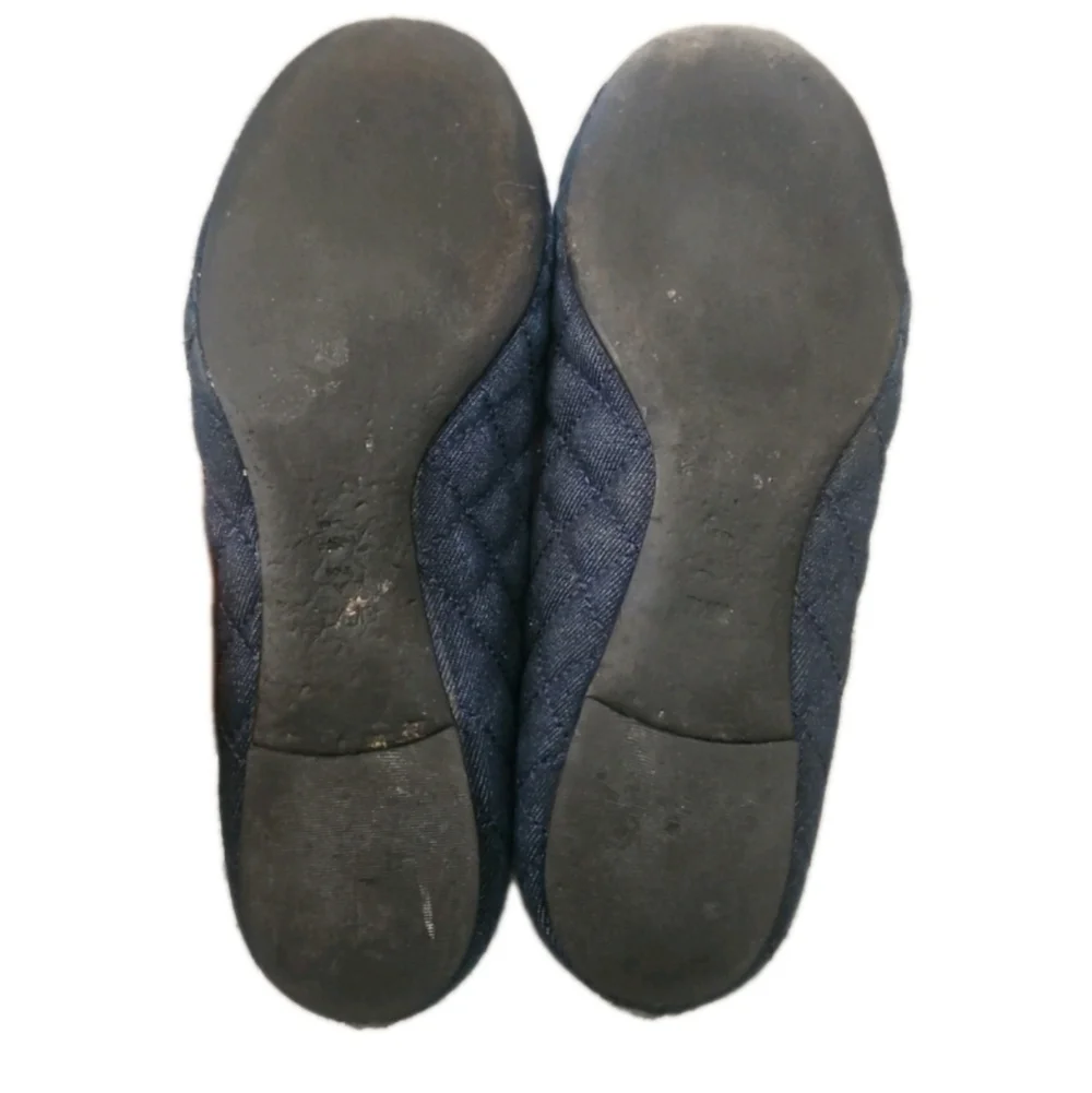 Tory Burch Womens Navy Blue Denim Quilted Quinn Ballet Flats Size 7.5